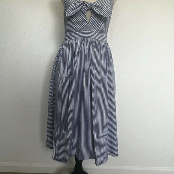 Lulus Joyful Days Blue & White Striped Knotted Front Midi Strappy Dress S NWOT - Picture 11 of 12